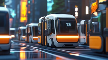 Fototapeta premium Zero-emission vehicle fleet, eco-friendly urban transport, 3D illustration 