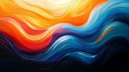This abstract painting showcases a dynamic interplay of warm and cool colors, creating a visually captivating representation of flowing waves.
