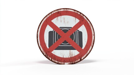 Fototapeta premium 3D prohibition sign with a crossed-out camera flash, isolated on white, representing no flash photography