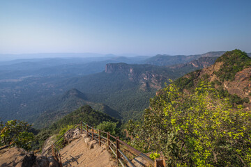 Beautiful view of satpura mountain range, View from Chouragarh Lord Shiva temple, Pachmarhi, Madhya Pradesh, India.