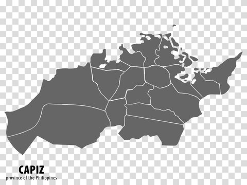 Blank map Capiz of Philippines. High quality map Province of Capiz with districts on transparent background for your web site design, logo, app, UI.  Republic of the Philippines.  EPS10.