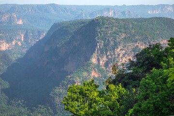 Beautiful view of satpura mountain range, View from Chouragarh Lord Shiva temple, Pachmarhi, Madhya Pradesh, India.