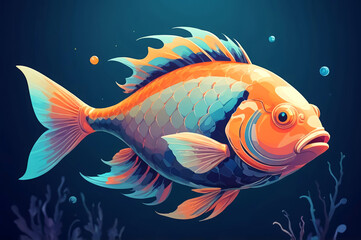 Vibrant Illustration of a Fish in an Underwater Coral Reef Scene