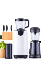 3d Kitchen stuff basic elements, kitchenware collection isolated on white background	