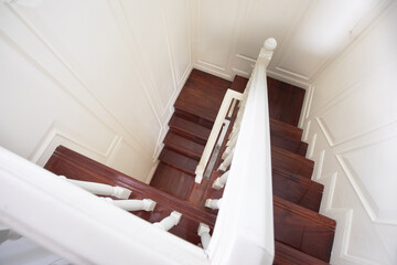Wooden staircase in a house.