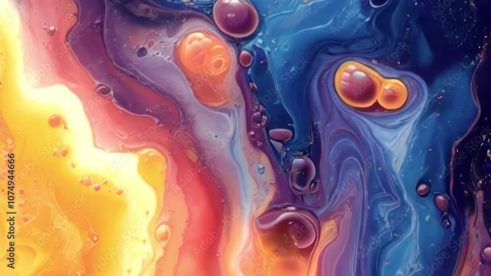 Aufkleber Animation of flowing streams of colored paint with textural elements adds depth and contrast to the image