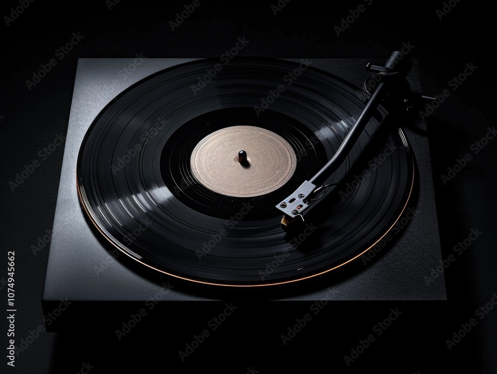 Poster high-resolution image of a record player with an lp in its center, showcasing the details and qualit