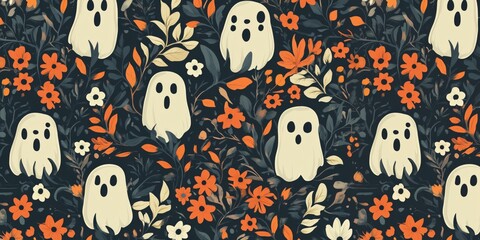 Ghosts floral pattern with vibrant flowers and leaves