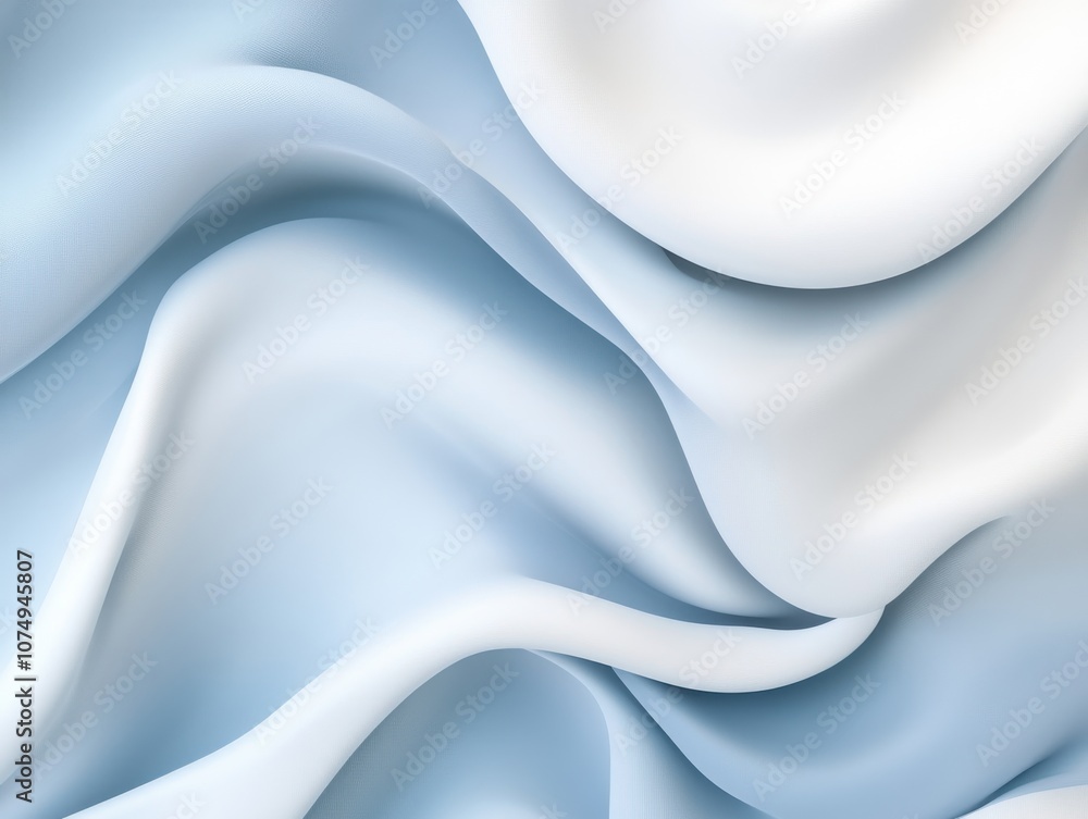 Poster a flowing arrangement of soft fabric with gradient shades of blue and white creates a calming atmosp