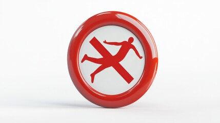 Obraz premium No swimming 3D prohibition sign with crossed-out swimmer icon, isolated on white background