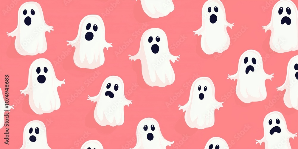 Poster ghost pattern with various expressions on pink background