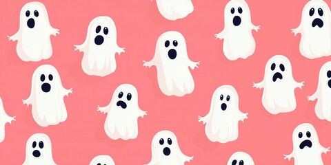 Ghost pattern with various expressions on pink background