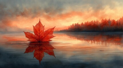 Autumn Leaf on Still Water