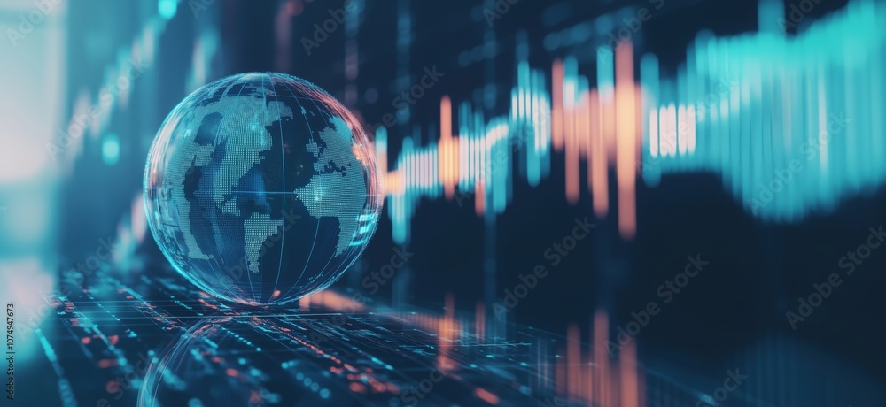 Poster digital globe with data visualization, global connectivity, technology background
