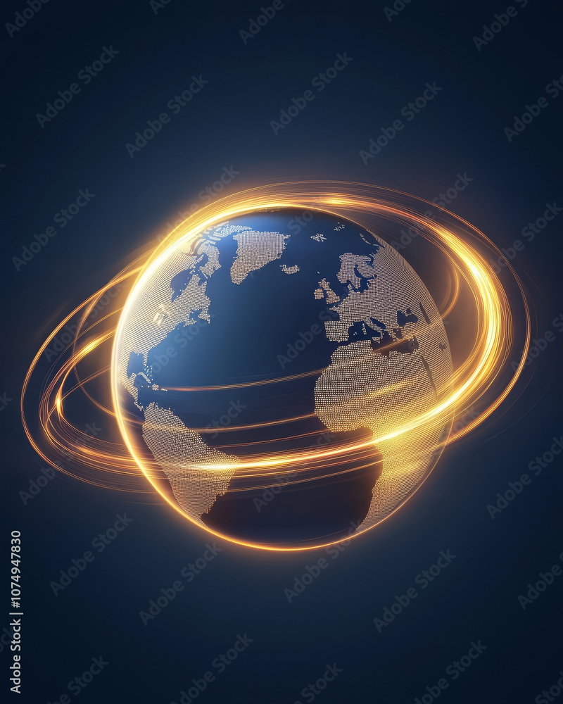 Poster a digital representation of earth with glowing light trails symbolizing global trade routes. image c