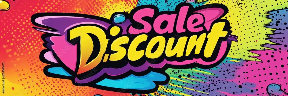 Poster a vibrant burst of colors features bold text proclaiming a sale and discount, perfect for attracting