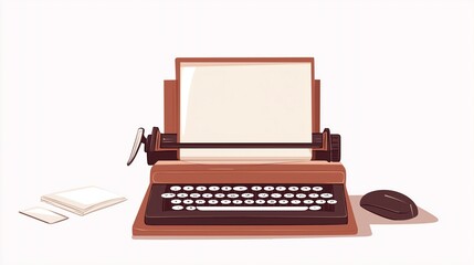 Fototapeta premium Vintage typewriter with blank paper alongside a modern computer mouse on a clean desk.