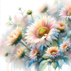 Fototapeta premium 오로라 색상의 해바라기, 수채화 (aurora color, Common sunflower, water colour)