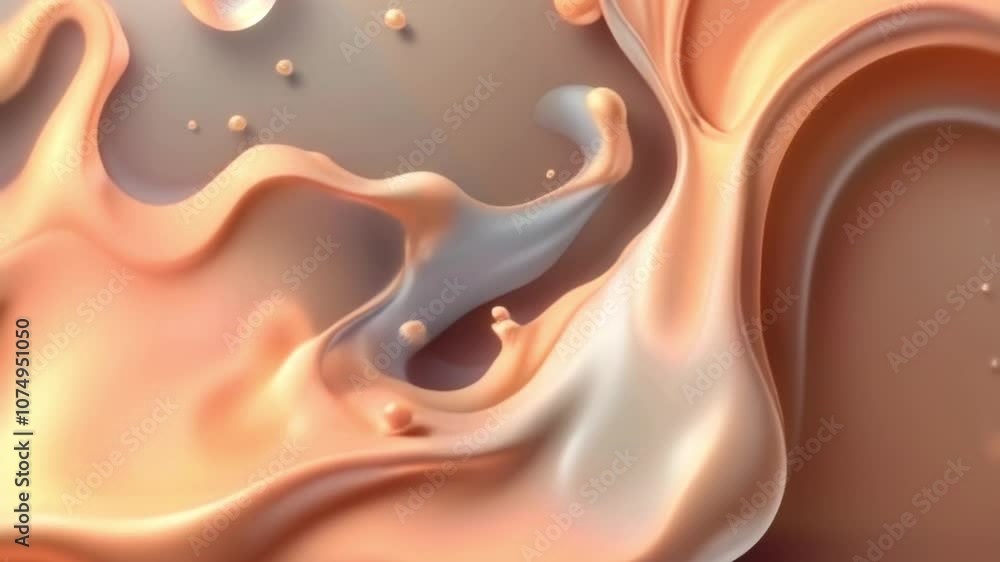 Poster Organic shapes of milk and coffee in dynamic and abstract animation. Design element
