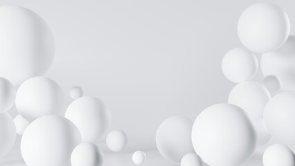 Modern abstract white light background elegant circle shape design. Geometric white gray with circles cover in trendy style. Template and wallpaper for beautiful background. Copy space. 3d rendering