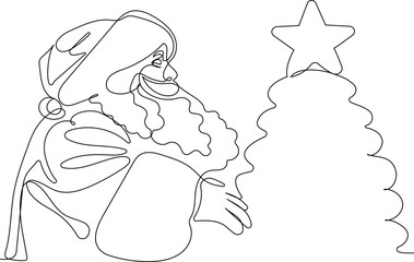 One continuous line drawing Santa Claus on reindeer and sled. concept for Christmas and New Year. vector illustration. Vector illustration