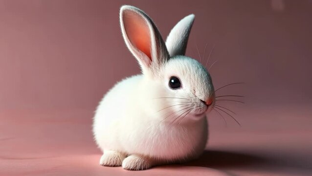 Cute White Bunny on Pink Background