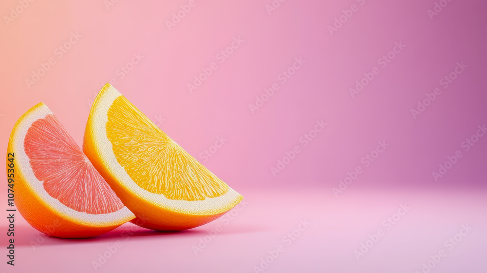 Poster vibrant of citrus fruit slices on a smooth gradient background for fresh and colorful visuals in foo