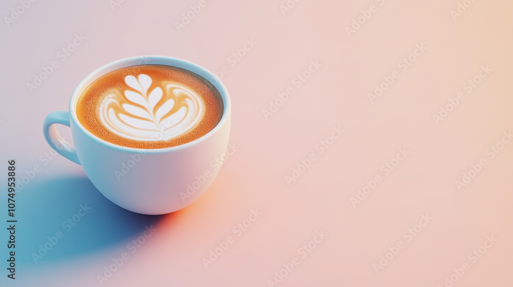 Poster stunning latte art in a smooth gradient background signifying a cozy coffee experience and inviting 