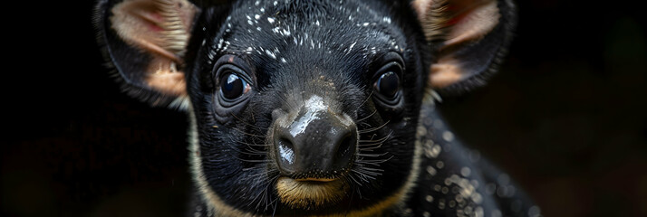 Close-up of an Amazon South American Tapir face, its gentle eyes and snout visible