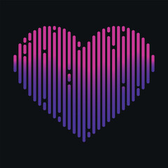 Gradient colored sound wave heart icon on black background. Music equalizer. Vector illustration