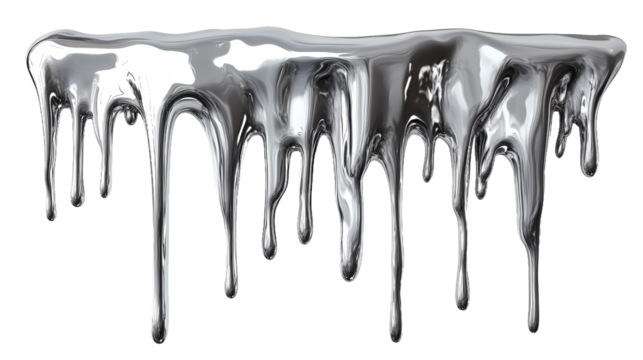 Fluidic metal dripping with shiny reflections