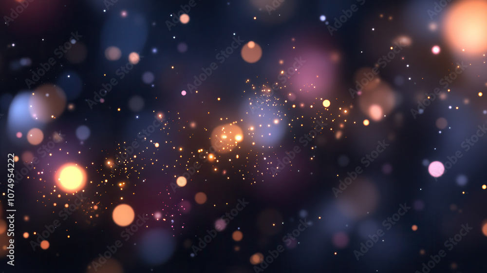 Poster cosmic design with galaxy background featuring glowing orbs and sparkling lights, creating dreamy at