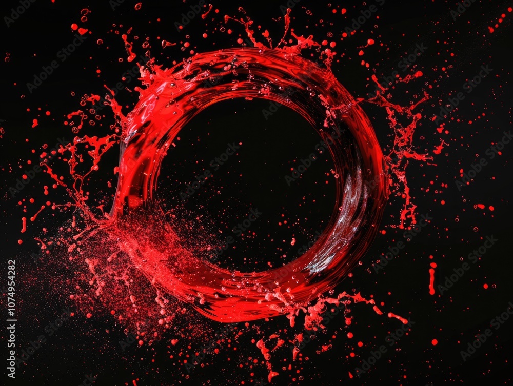 Poster Abstract liquid splash with red color and a circle shape, creating an energetic flow effect.