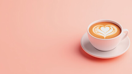 Delicious Latte Art Coffee Cup with Heart Design on Smooth Gradient Background, Perfect for Food, Drink and Beverage Photography Needs