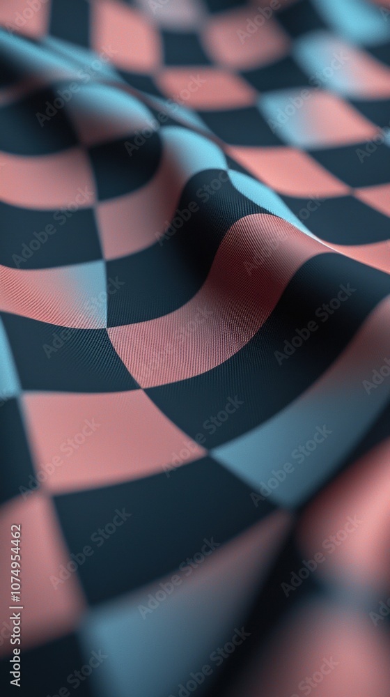Poster a checkered patterned fabric with a blue and pink color scheme