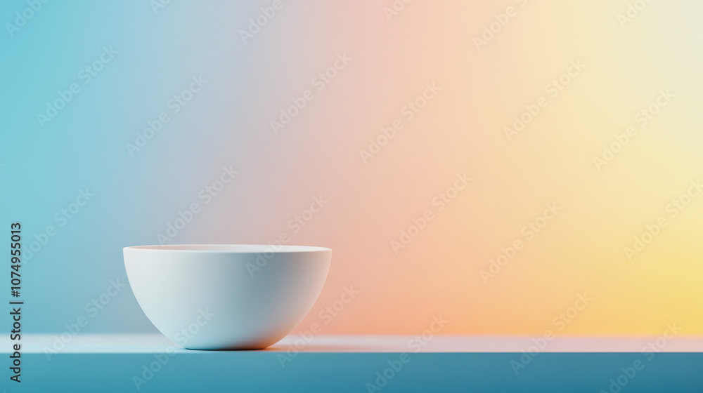 Poster minimalist white bowl on a smooth gradient background displaying comfort food aesthetics in with sof