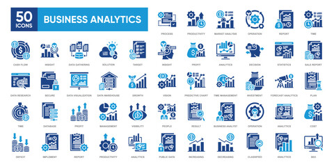 Business analytics icon collection set. Editable stroke illustration. Vector ui and web icon.