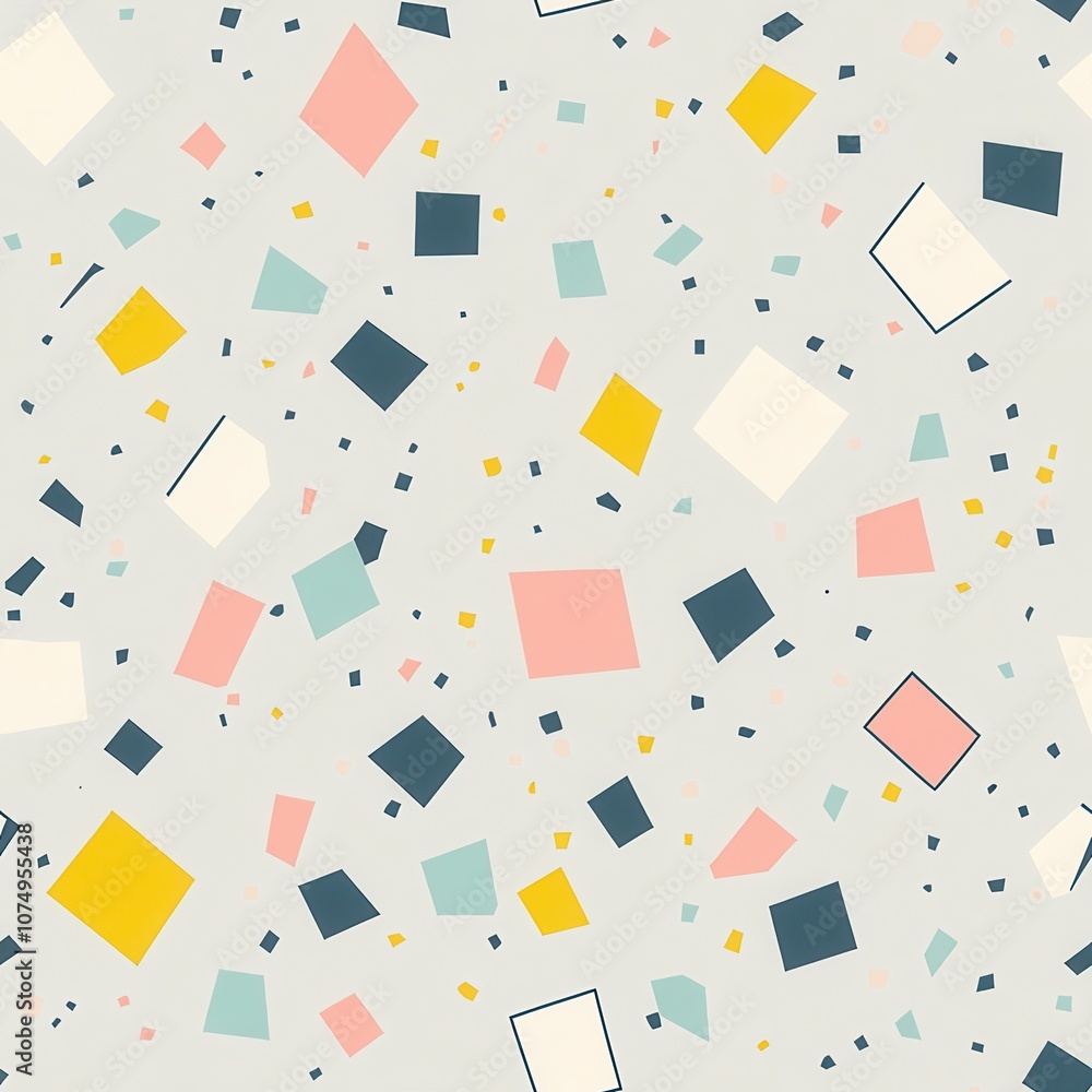 Poster A vibrant pattern of overlapping squares in pastel colors creating a playful design on a light background