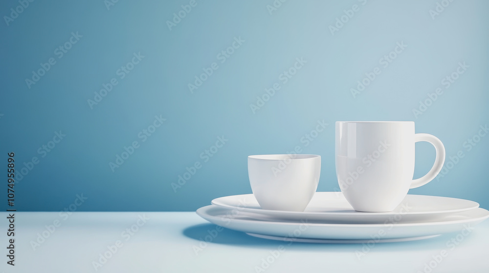 Poster elegant dinner setting with smooth gradient background featuring white plates and cups perfect for m