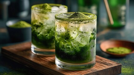 Uji matcha highball with matcha green tea cocktail