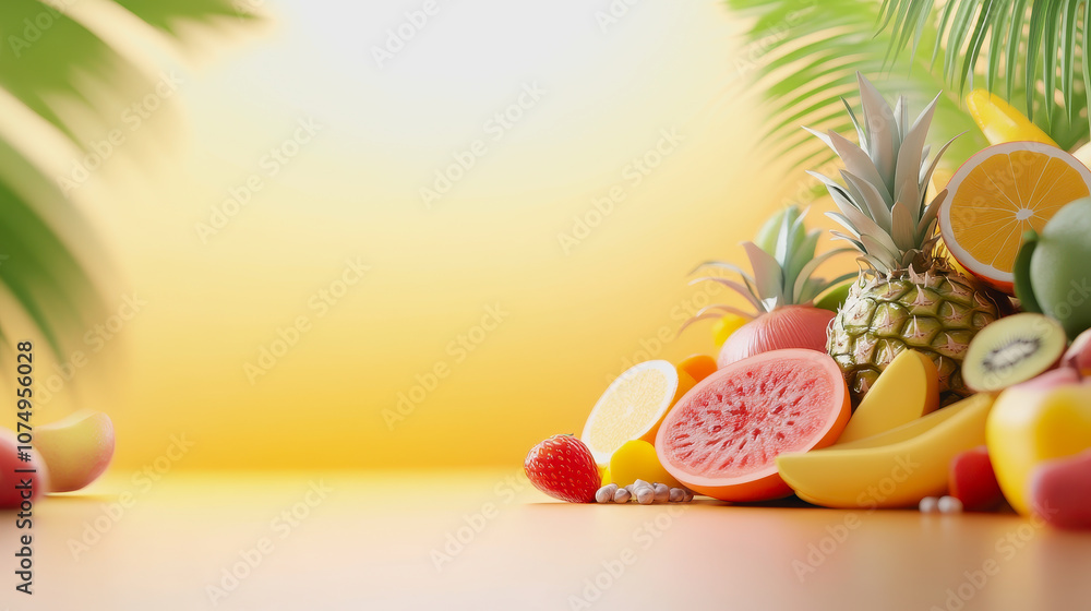 Aufkleber exotic fruits displayed on a smooth gradient background enhancing the vibrancy and freshness of natu