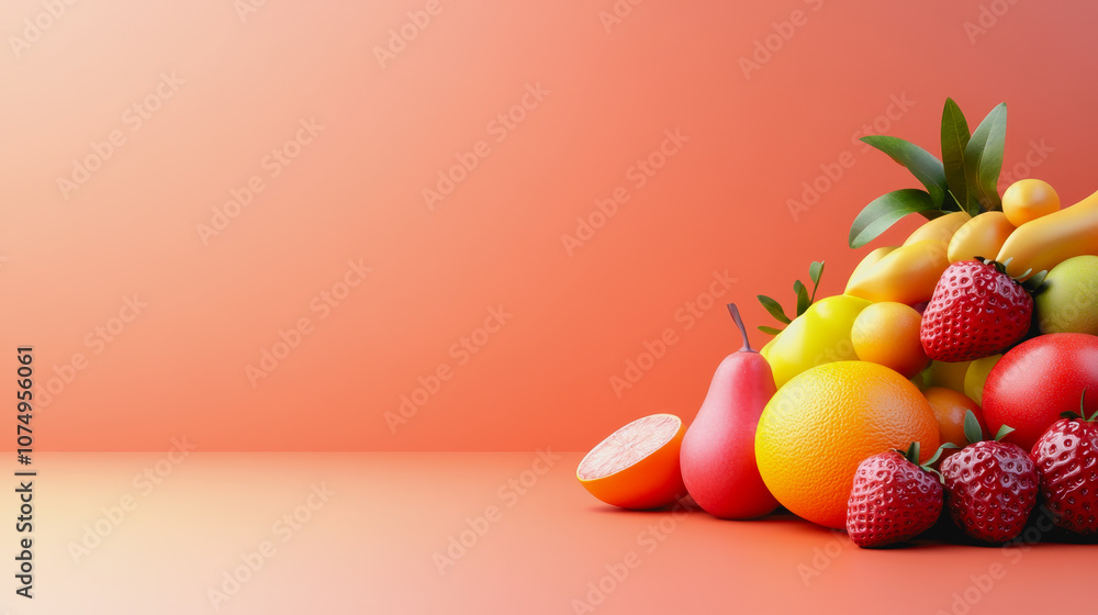 Poster vibrant collection of exotic fruits on a smooth gradient background in , perfect for freshness and h