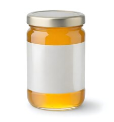 A glass mockup jar filled with golden honey