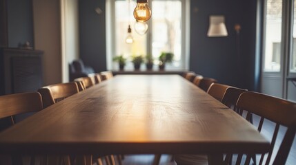 Empty Wooden Table with Chairs in Modern Interior