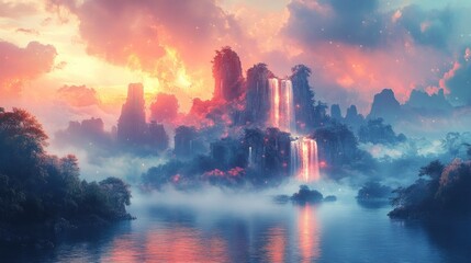 Obraz premium Enchanted Waterfall Landscape