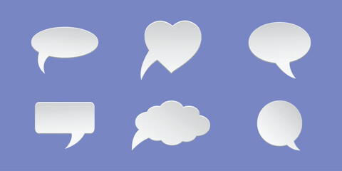 Set of white speech  bubbles. Vector on a blue background