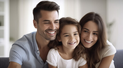 Fototapeta premium A happy family of three: a mother, a father, and their daughter.