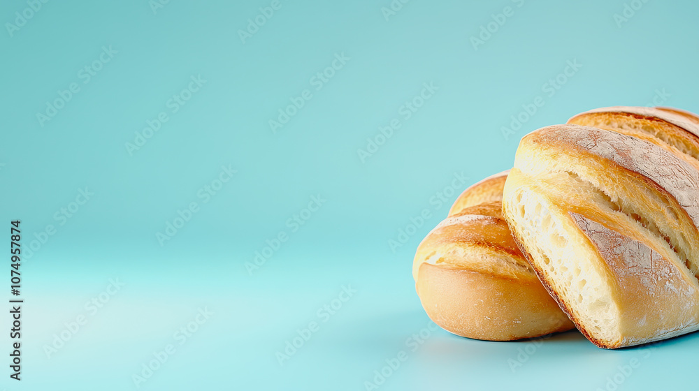 Poster freshly baked bread loaf on a smooth gradient background – a simple yet appealing visual of artisana