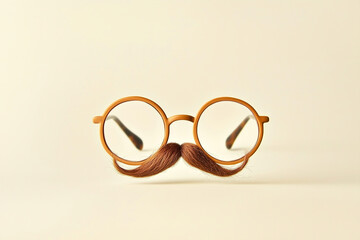 Quirky round glasses with a faux mustache on a neutral background, perfect for a fun photography concept or costume party. Generative AI