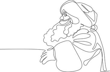 One continuous line drawing Santa Claus on reindeer and sled. concept for Christmas and New Year. vector illustration. Vector illustration